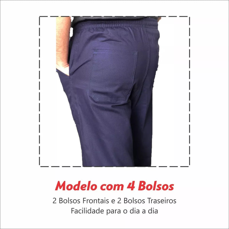 Calça Uniforme Elástico Total Brim Pesado - Azul Marinho
