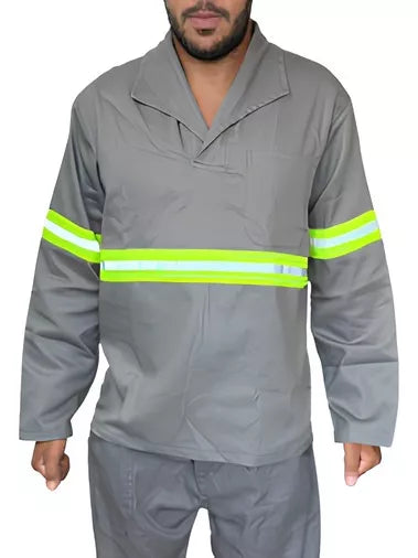 Camisa Brim Profissional Faixa Refletiva Manga Longa - Cinza