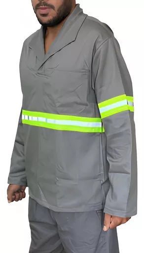 Camisa Brim Profissional Faixa Refletiva Manga Longa - Cinza