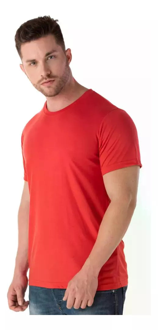 Camiseta Malha Fria Masculina Básica Lisa Camisa Malha Pv - Vermelha