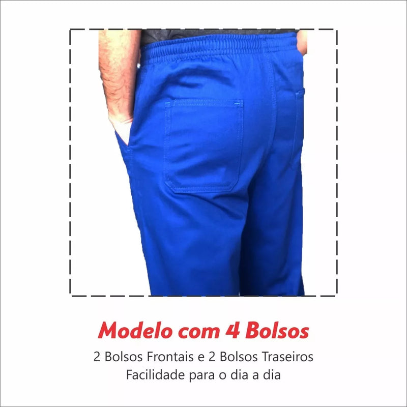 Calça Uniforme Elástico Total Brim Pesado - Azul Royal