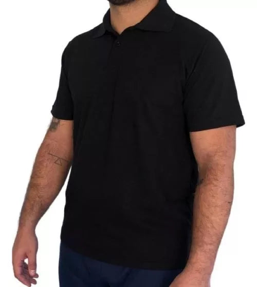 Camisa Polo Básica Masculina Adulto Pique Lisa - Preta