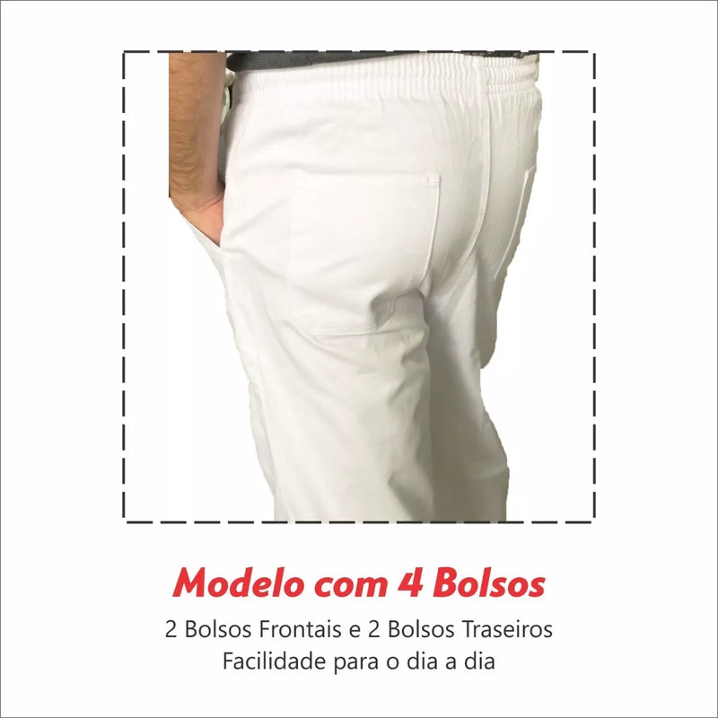 Calça Uniforme Elástico Total Brim Pesado - Branca