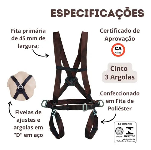 CINTO PARAQUEDISTA 3 ARGOLAS AP 3040 + TALABARTE Y CORRUG COM ABS AP 1050