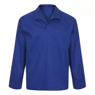 Camisa Jaleco Brim Manga Longa Fechada Uniforme Azul Royal