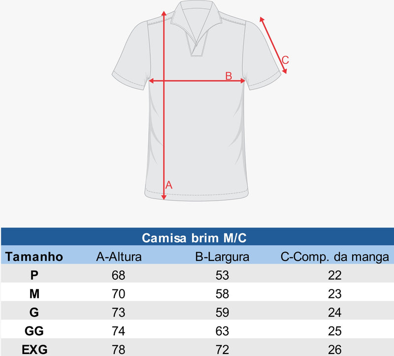 Camisa Brim Manga Curta Uniforme Profissional Azul Marinho